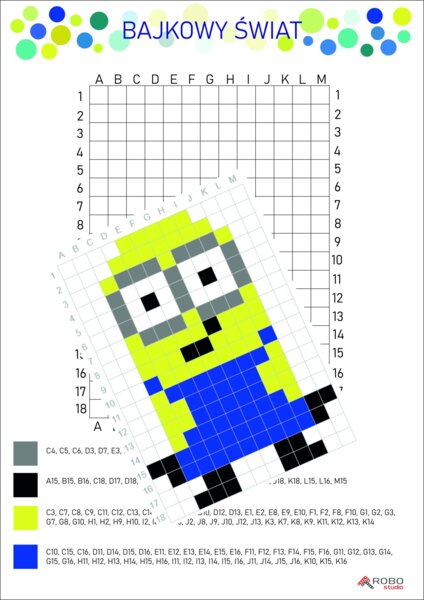 Kodowanka, kolorowanka MINIONKI 2 , dyktando graficzne, kodowanie