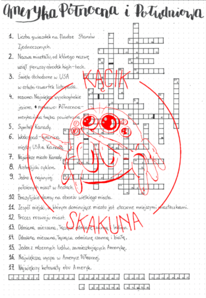 Ameryka Północna i Południowa - krzyżówka - podsumowanie działu