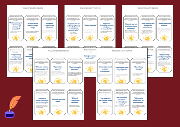 WAKACYJNE KARTY PRZYGÓD – ćwiczenia redakcyjne – 60 szt. – wakacje – lato – opowiadanie