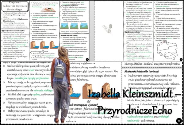 Książeczka/sketchnotka/notatka/wklejka/streszczenie dla ucznia i przypomnienie dla nauczyciela/edukacja domowa/materiał w pigułce. Temat „Krajobraz nadmorski Wybrzeża Słowińskiego” w pdf. Geografia 5, dział „Krajobrazy Polski”. Nowość 2024/2025.