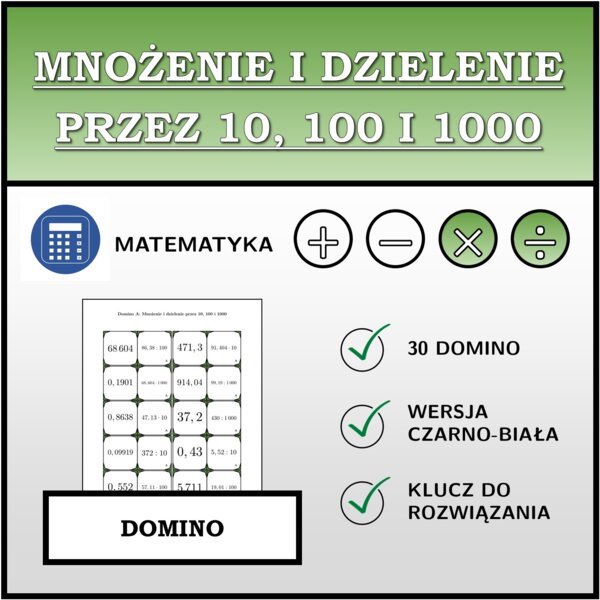 Domino - Mnożenie i dzielenie przez 10, 100 i 1000 | matematyka