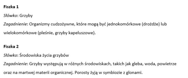 Fiszki- różnorodność życia (grzyby)