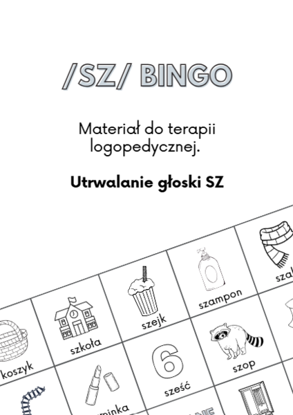 Logopedia Bingo do utrwalania głoski „sz” – materiały do terapii logopedycznej z kartą do kolorowania i losowania