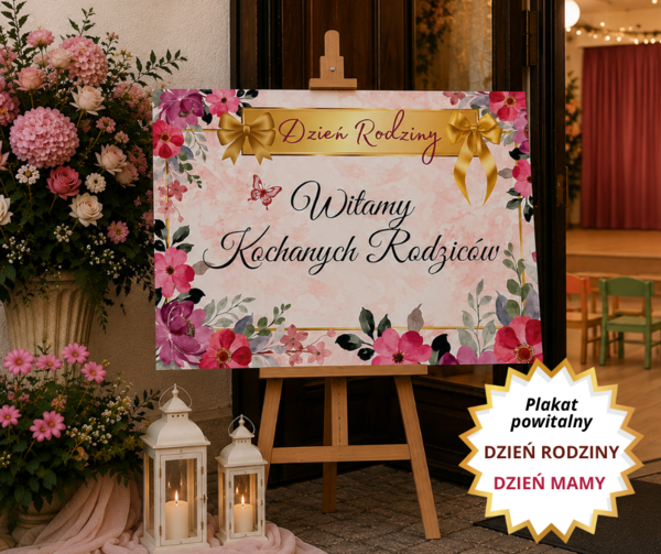Plakat powitalny na sztalugę – Dzień Mamy / Dzień Rodziny | PDF