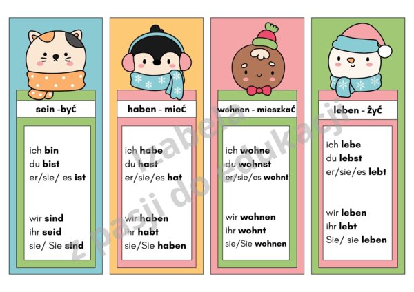 Odmiana czasowników - język niemiecki - fiszki w wydaniu zimowym