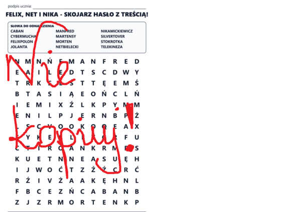 Felix, Net i Nika oraz Gang Niewidzialnych Ludzi - wykreślanka