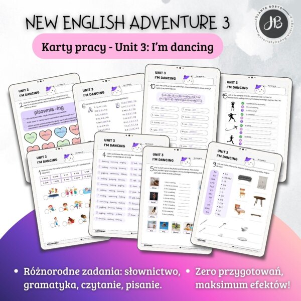 New English Adventure 3 – Unit 3: I'm dancing! – Karty pracy dla klasy 3