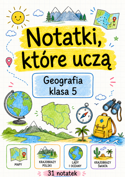 Notatki, które uczą – Geografia, klasa 5| Kompletny zestaw 31 kolorowych notatek