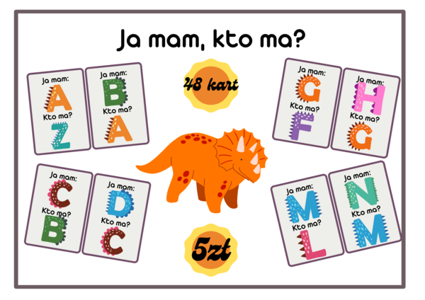 Popularna gra - ja mam, kto ma? Dinozaurowe Litery - 48 kart