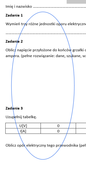 Kartkówka/karta pracy opór elektryczny