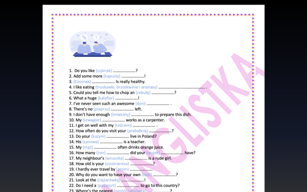 Powtórka z wybranych słówek z różnych dziedzin - 60 zdań+ klucz- egzamin ósmoklasisty- powtórka