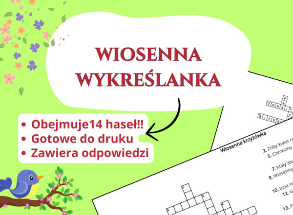 Wiosenna wykreślanka 🌸🌞 – świetlica, język polski, przyroda, biologia, godzina wychowawcza, pierwszy dzień wiosny, klasy 1-3, klasy 4-8