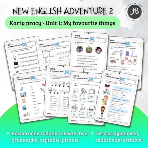 New English Adventure 2 – Unit 1: My favourite things – Karty pracy dla klasy 2