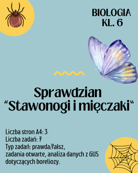 Biologia. Klasa 6. Stawonogi i mięczaki. Sprawdzian wiadomości. Test według nowej podstawy programowej.
