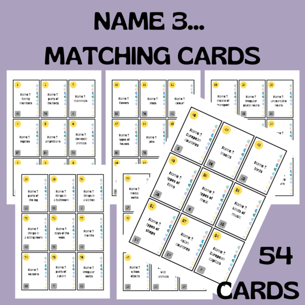 NAME 3... MATCHING CARDS
