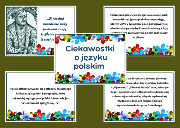 DZIEŃ JĘZYKA OJCZYSTEGO – Ciekawostki o języku polskim – gazetka – biblioteka – świetlica – 15 stron – wersja 5