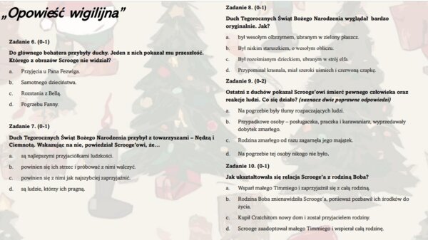 Test wprowadzający/powtórzeniowy do lektury "Opowieść wigilijna"