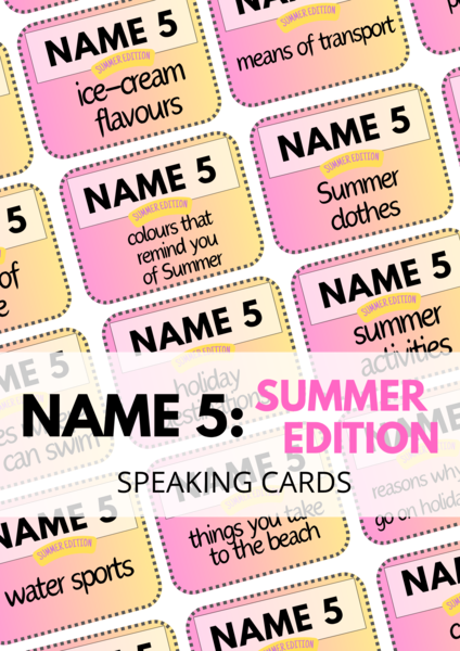 NAME 5 – SUMMER EDITION - 60 kart – speaking cards – angielski – mówienie – gra językowa – słownictwo – A1-B1 – egzamin ósmoklasisty – matura ustna