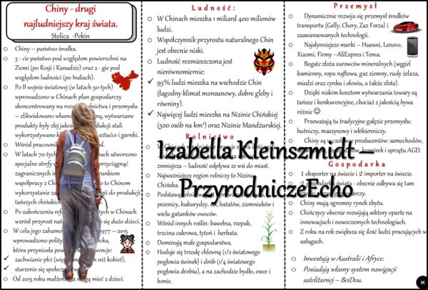 Książeczka/sketchnotka/notatka/wklejka/ściąga dla ucznia i przypomnienie dla nauczyciela/edukacja domowa. Temat „Chiny - drugi najludniejszy kraj świata” w pdf. Geografia 8, dział „Azja”. Nowość 2024/2025.