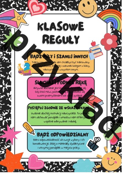 Plakat pt. "Klasowe reguły"