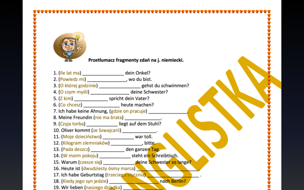 Tłumaczenie fragmentów zdań na j. niemiecki - AŻ 40 nowych przykładów EGZAMIN ÓSMOKLASISTY