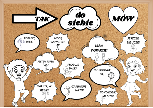 Gazetka motywacyjna do kolorowania| Idealna dekoracja i wsparcie dla dzieci| Zawiera 2 plakaty 4 x A4| Element łatwe do wycinania