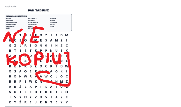 Pan Tadeusz - wykreślanka