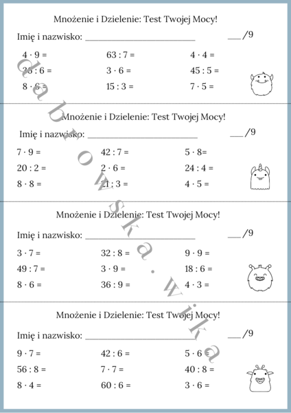 Mnożenie i Dzielenie: Test Twojej Mocy! - mini kartkówki