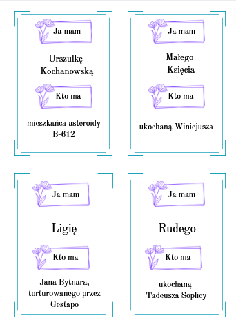 Ja mam, kto ma - bohaterowie lektur kl. 7-8 - gra dydaktyczna