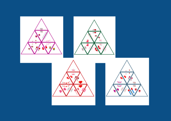 WALENTYNKI - trimino obrazkowe - 4 wersje - 9 elementów