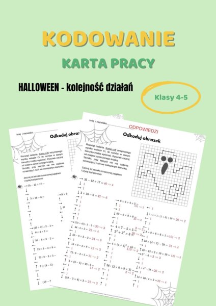 Halloween na matematyce, kodowanie, kolejność działań, klasy 4 - 5