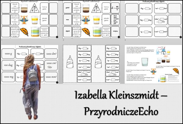 Notatka okienkowa/stacja zadaniowe/notatka/notatka graficzna/karta pracy/sketchnotka „Gęstość substancji”, „Przeliczanie jednostek masy i objętości” w pdf. Chemia 7, dział „Substancje”. Materiał wykonany na podstawie podręcznika z wydawnictwa MAC – nowoś