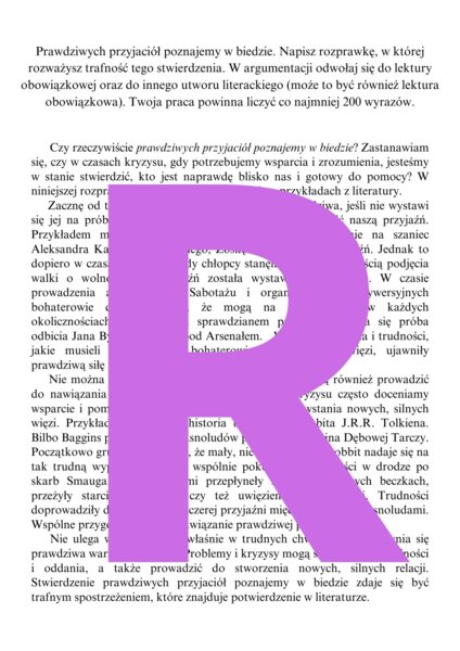 Rozprawka wzór. Prawdziwych przyjaciół poznajemy w biedzie