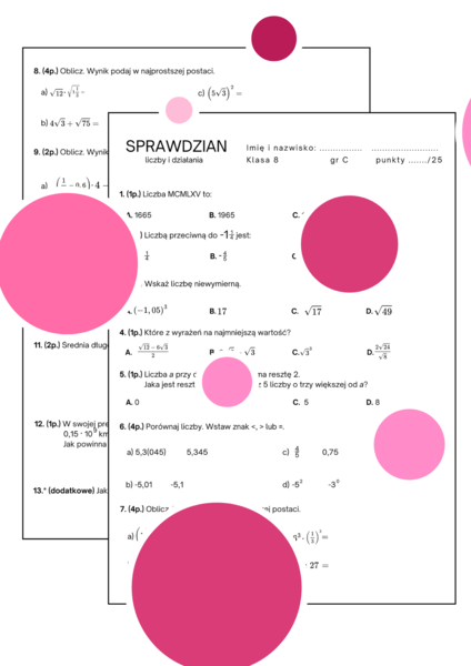 Sprawdzian. Liczby i działania. Klasa 8. GWO