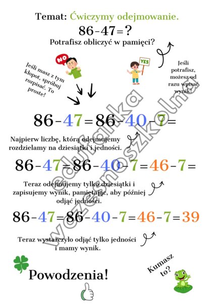 Odejmowanie liczb - prosty sposób na rozpisywanie