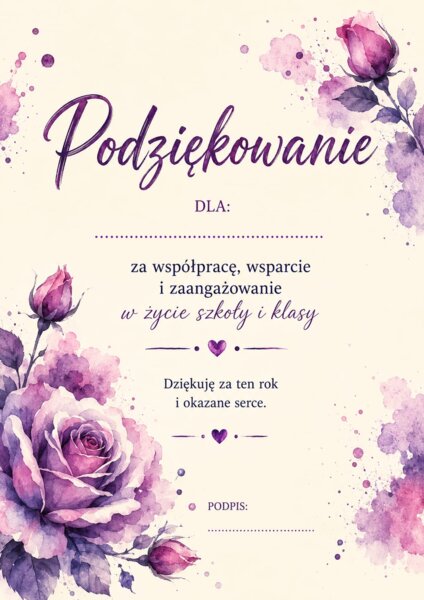 Dyplomy Podziękowania dla rodziców