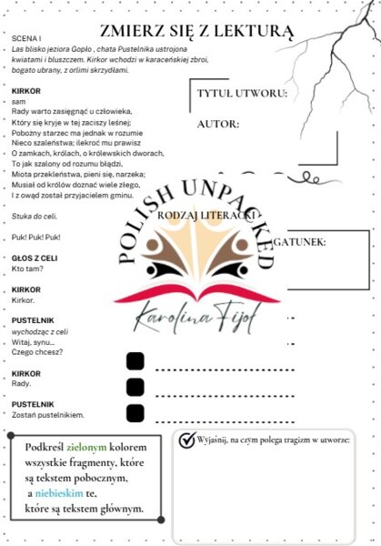 Zmierz się z lekturą "Balladyna" karta pracy