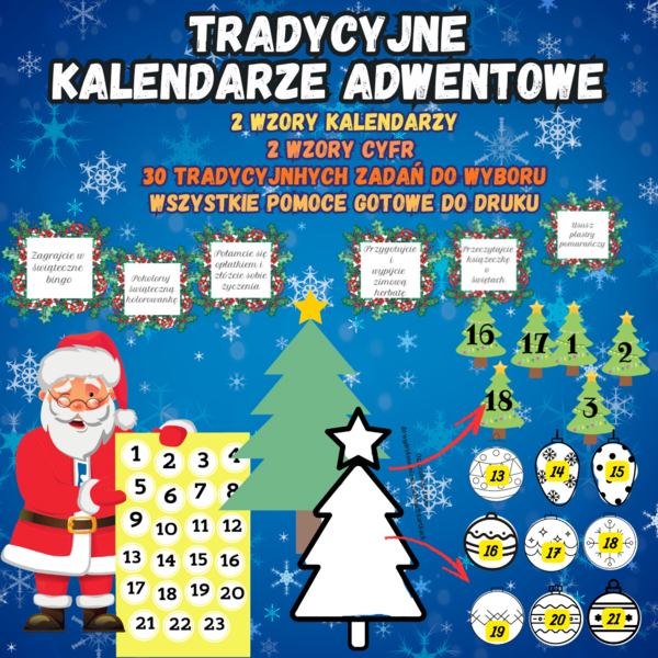 KALENDARZ ADWENTOWY TRADYCYJNY - 2 wersje, 30 zadań!