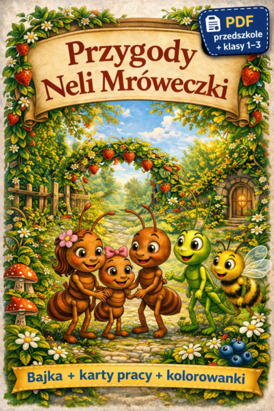 Przygody Neli Mróweczki – bajka terapeutyczna + karty pracy + kolorowanki (PDF)