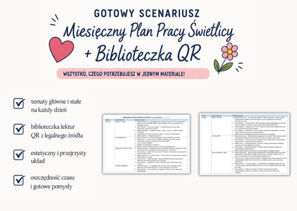 Miesięczny plan pracy świetlicy - gotowy dokument na cały rok