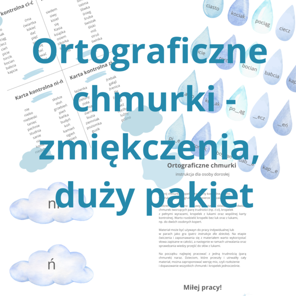 Ortograficzne chmurki - zmiękczenia. Materiał do pracy i gra.