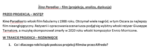 Karta pracy - film Cinema Paradiso