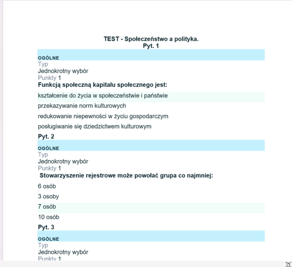 Test - Społeczeństwo a polityka