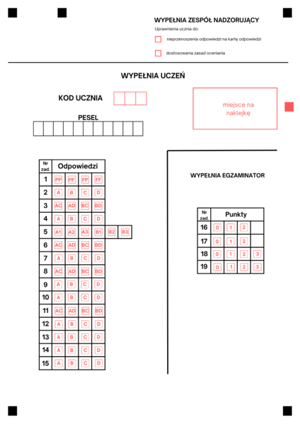 Karta odpowiedzi egzamin ósmoklasisty matematyka maj 2021