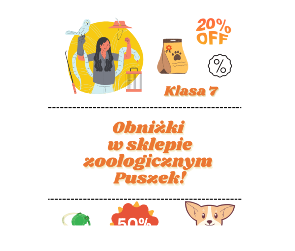 Obniżki w sklepie zoologicznym Puszek. Procenty klasa 6/7