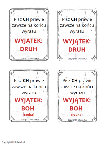 Memory ortograficzne – zasady pisowni ch-h (wersja czarno-biała)