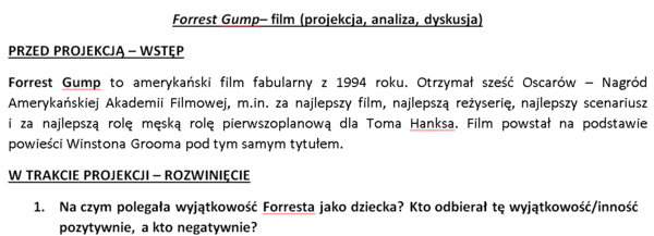 Karta pracy - Forrest Gump