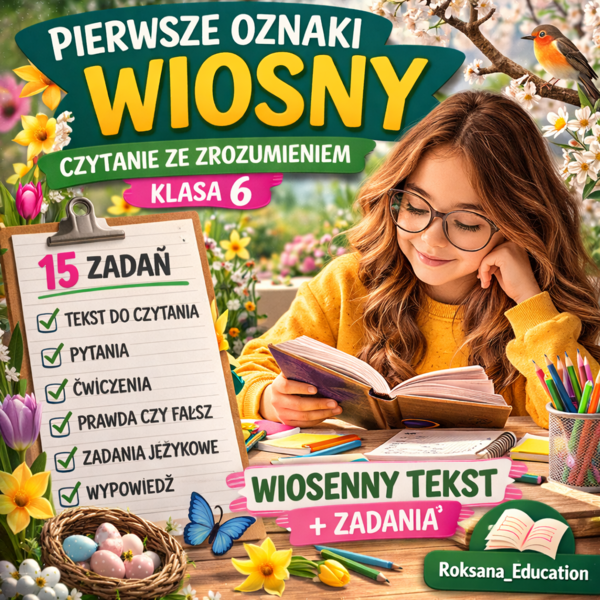 🌷 Pierwsze oznaki wiosny – czytanie ze zrozumieniem (klasa 6) | karta pracy + 15 zadań