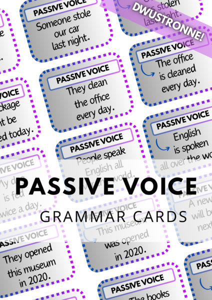 Passive Voice - Strona Bierna - 80 Grammar Cards - do zalaminowania - powtórka - fiszki -  egzamin ósmoklasisty - matura - A2 - B2