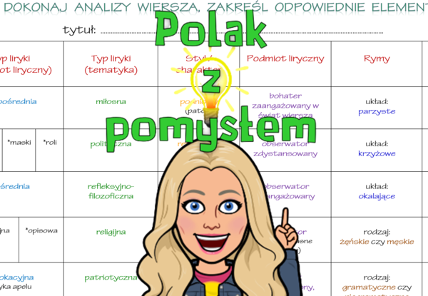 Analiza liryki i epiki - tabelka